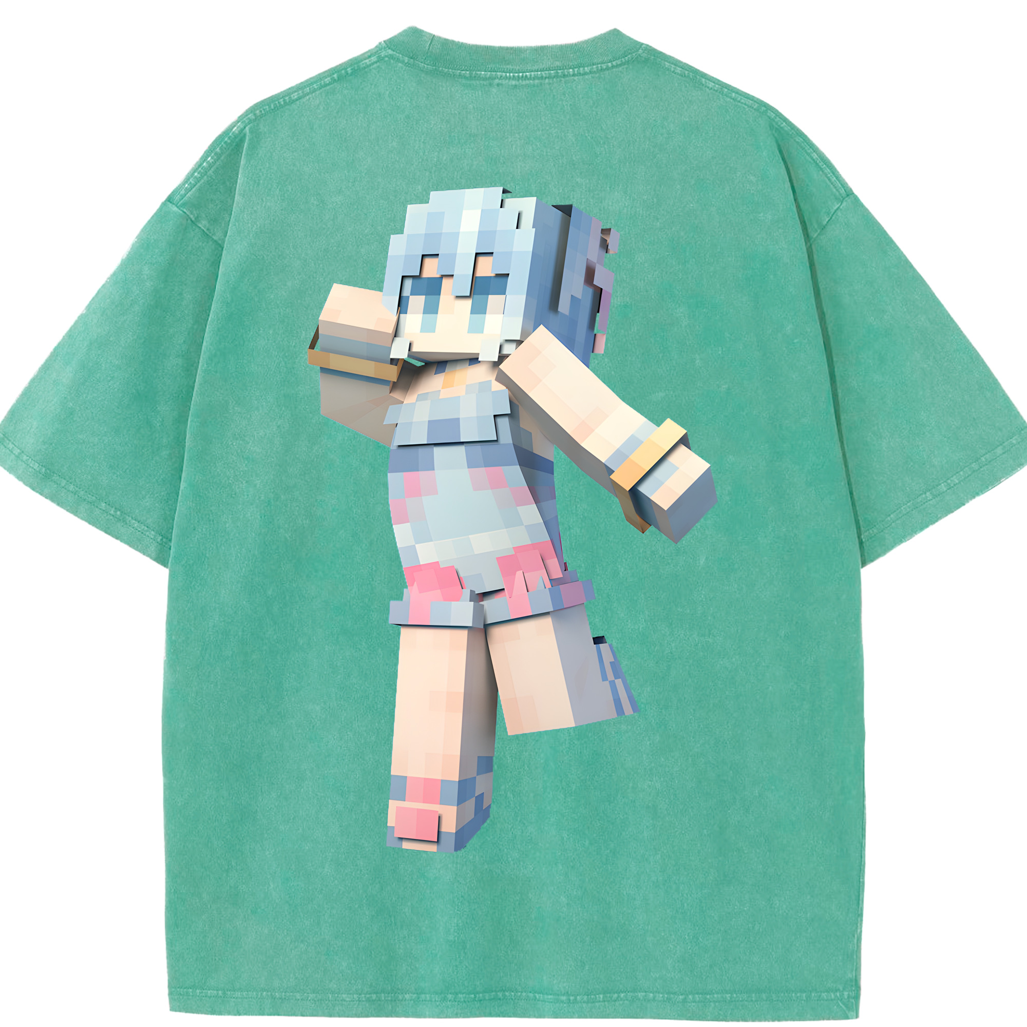 （画像用） マインクラフト ブロックの世界 Minecraft MC Block world 綿100% ヴィンテージ風 半袖Tシャツ（背面プリント）